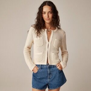 NWT!! J. CREW Open Pointelle Stitch Cardigan Sweater Pockets Cropped X-Small